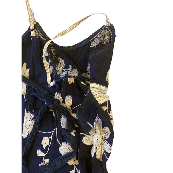 VARGA Dress Womens L Navy White Floral Embroidered Strappy Babydoll Graduation - Picture 4 of 9